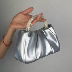 JTF01047-silver Tas Handbag Pesta Gagang Mutiara Wanita Cantik