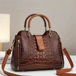 JTF202228-brown Tas Handbag Croco Import Wanita Cantik Terbaru