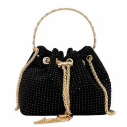 JTF3035-allblack Tas Handbag Serut Tali Rantai Wanita Cantik Import