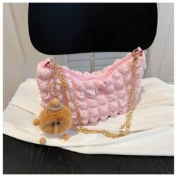 JTF3113-pink Tas Selempang Bahu Boneka Bulu Wanita Cantik Import