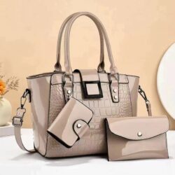 JTF9171-khaki Tas Handbag Premium Import 3in1 Wanita Cantik Terbaru