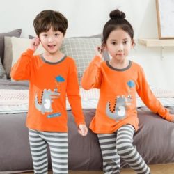 PJ071-orangedino Baju Tidur Set Anak Motif Karakter Unisex
