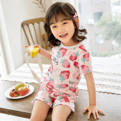 PJ09192-strawberry Baju Set Casual Anak Bahan Cotton Unisex