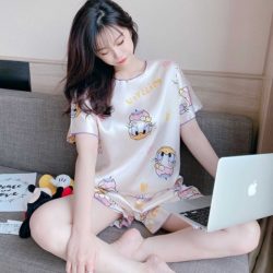 PJ4604-daisy Baju Tidur Set Wanita Bahan Sutra Lembut