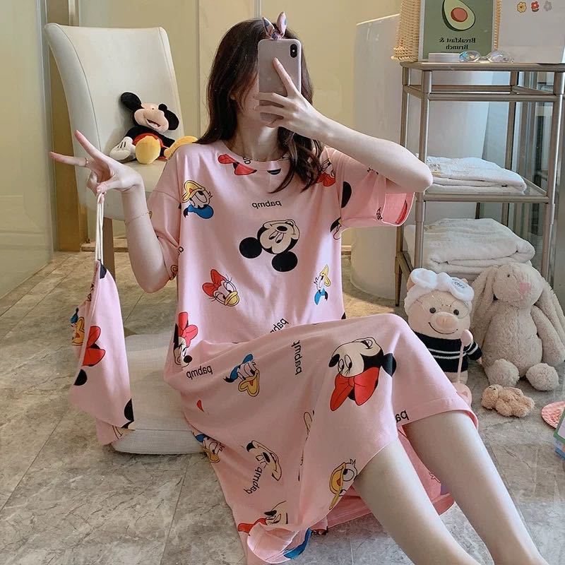 PJ4605 (FREE-POUCH) IDR.55.000 MATERIAL MILKSILK SIZE M,L,XL WEIGHT 200GR COLOR PINKMICKEY