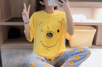 PJ4609-yellowbear Baju Tidur Set Wanita Cantik Imut Terbaru